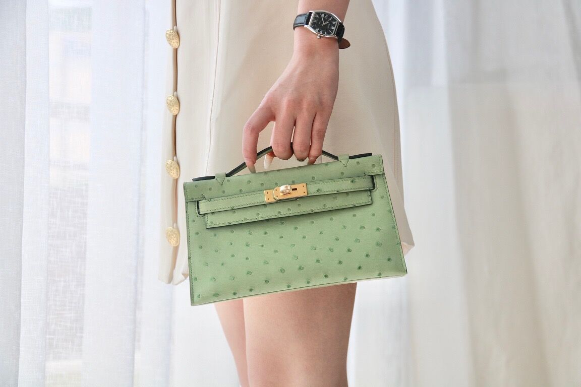 Hermes Kelly #3i Vert Criquet Qstrich