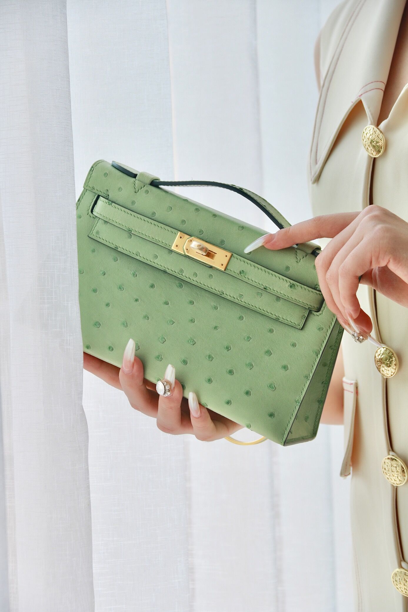 Hermes Kelly #3i Vert Criquet Qstrich