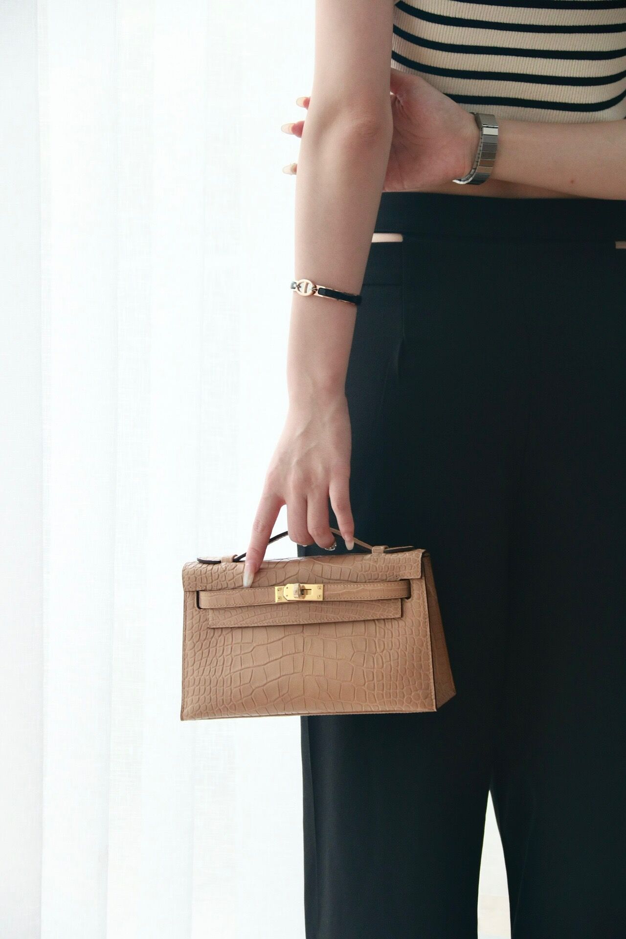 Crocodile skin  Kelly 22cm #0M Chai