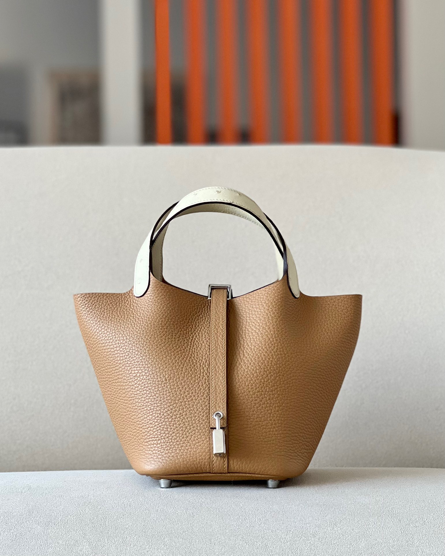 Hermes Picotin Ostrich skin with Togo #0M Chai18-22cm