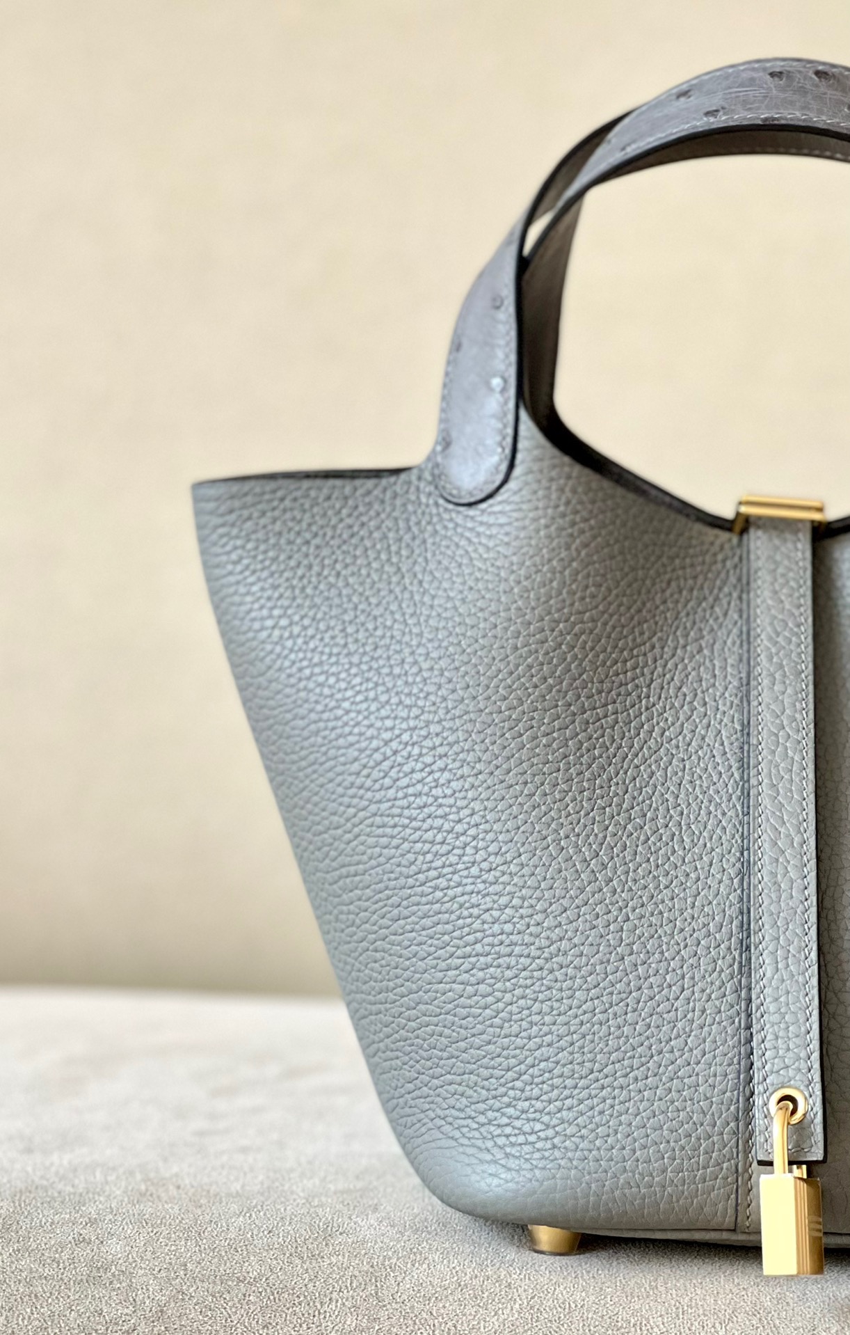 Hermes Picotin Ostrich skin with Togo #0L Gris Meyer18-22cm