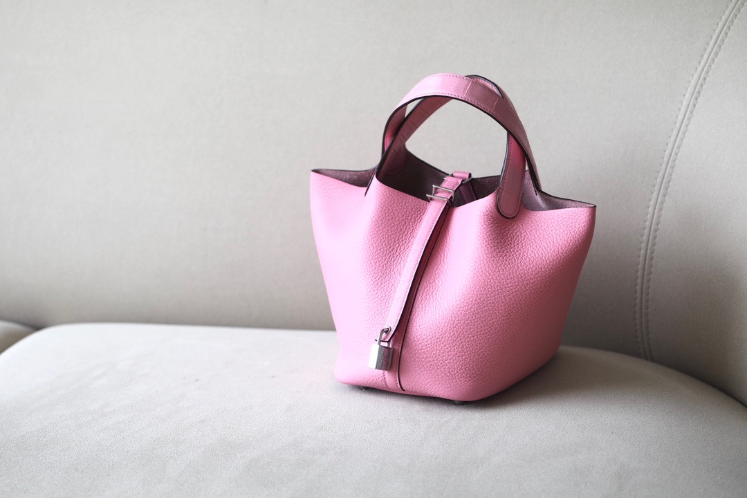 Hermes Picotin Ostrich skin with Togo #1Q Rose confetti 18-22cm