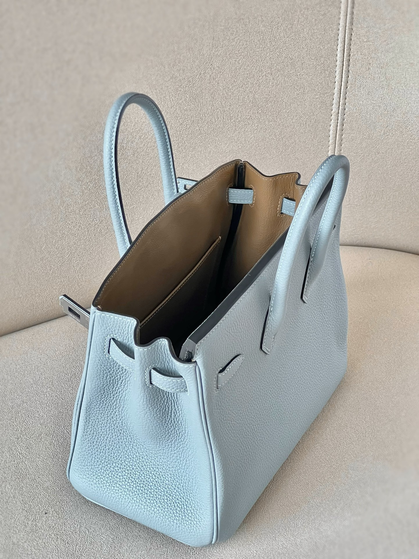 Hermes Birkin #T0 Blue Brume 25-30cm Togo