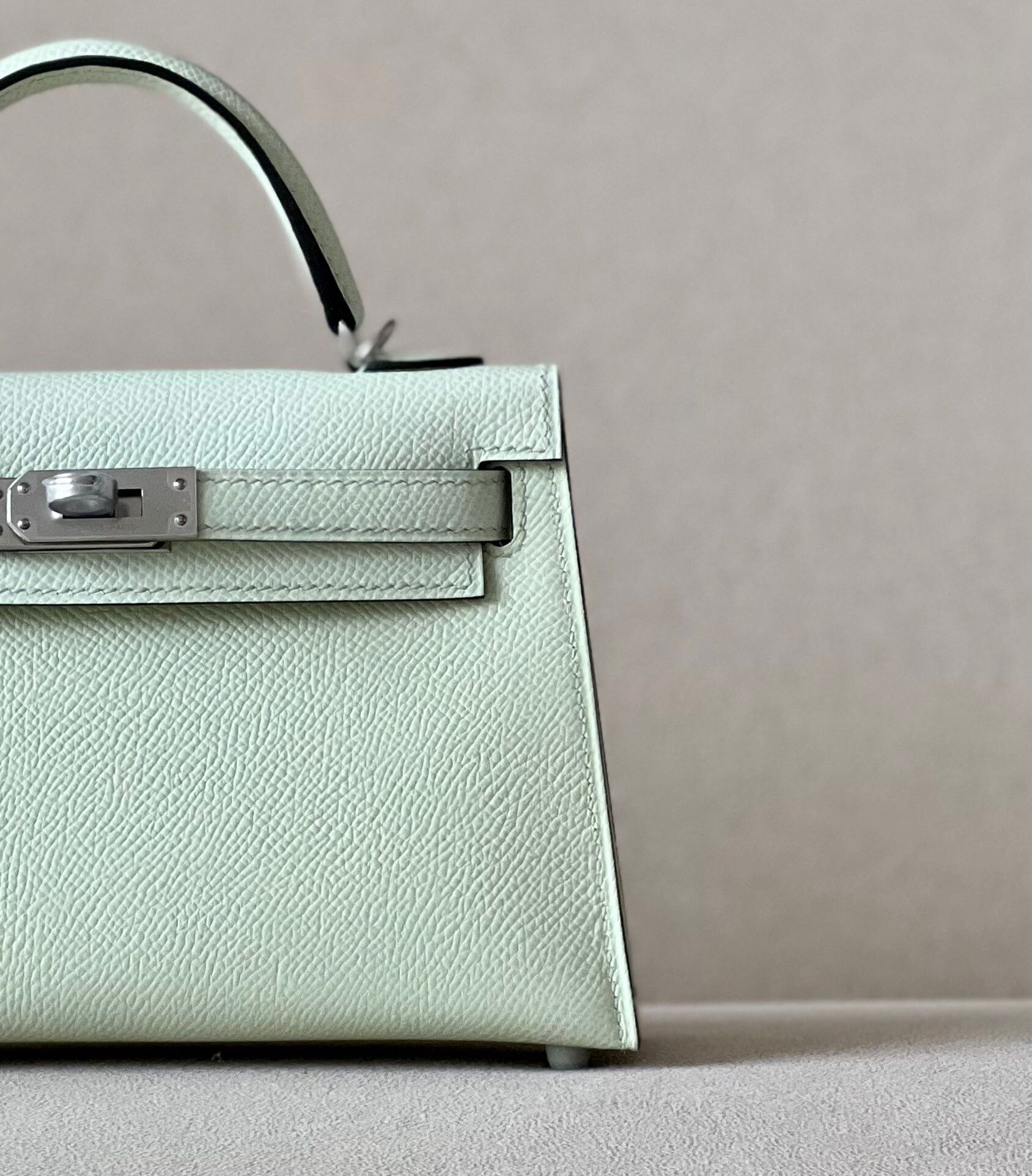 Hermes Mini Kelly #0S Vert Fizz Epsom