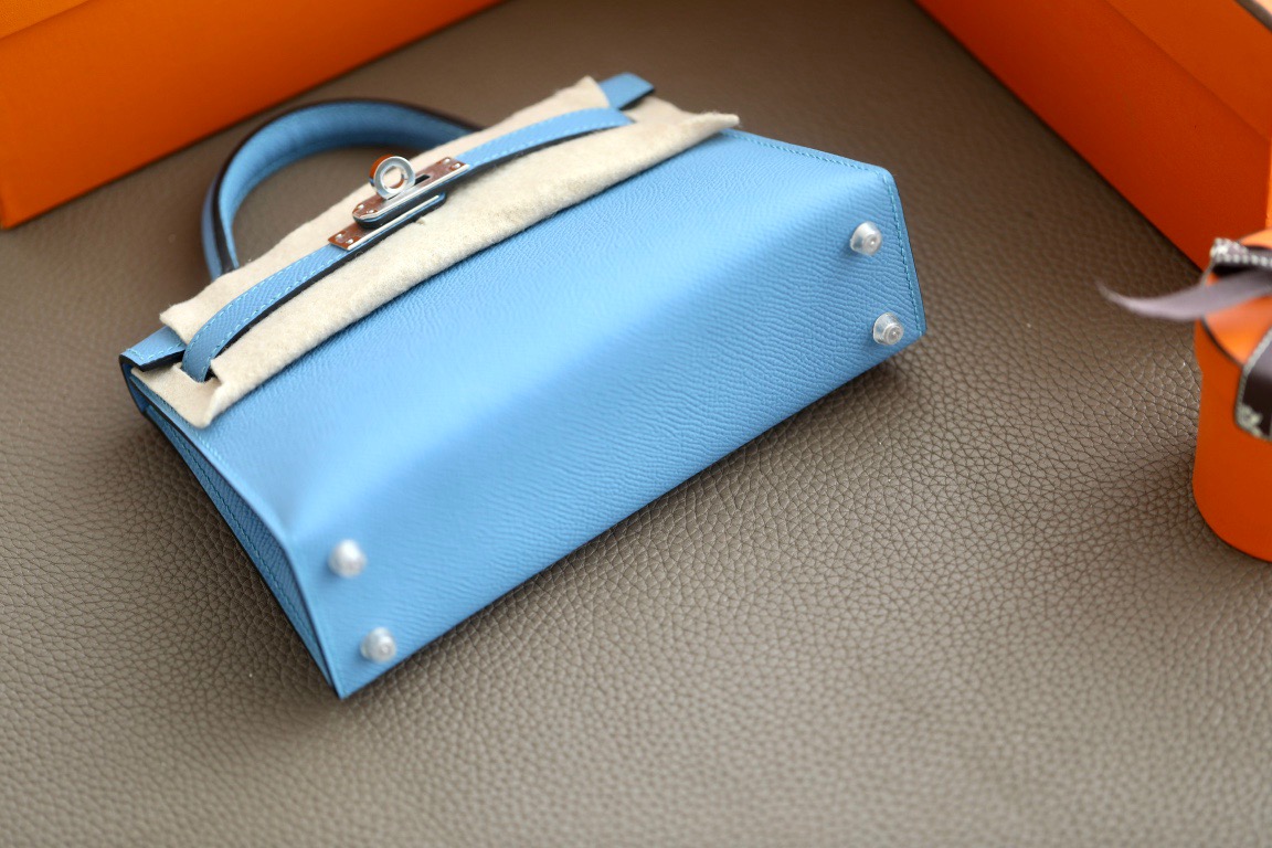 Hermes Mini Kelly  #7N Celeste Epsom