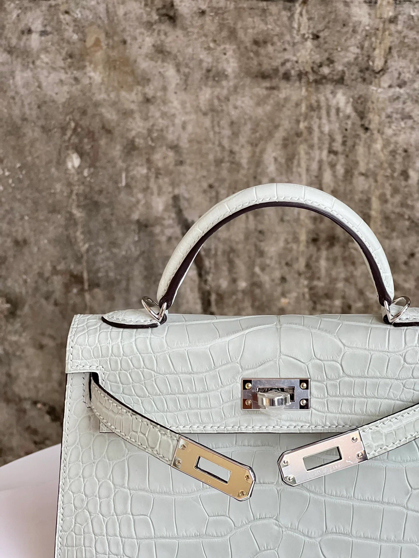 Crocodile skin Mini Kelly #0S Vert Fizz