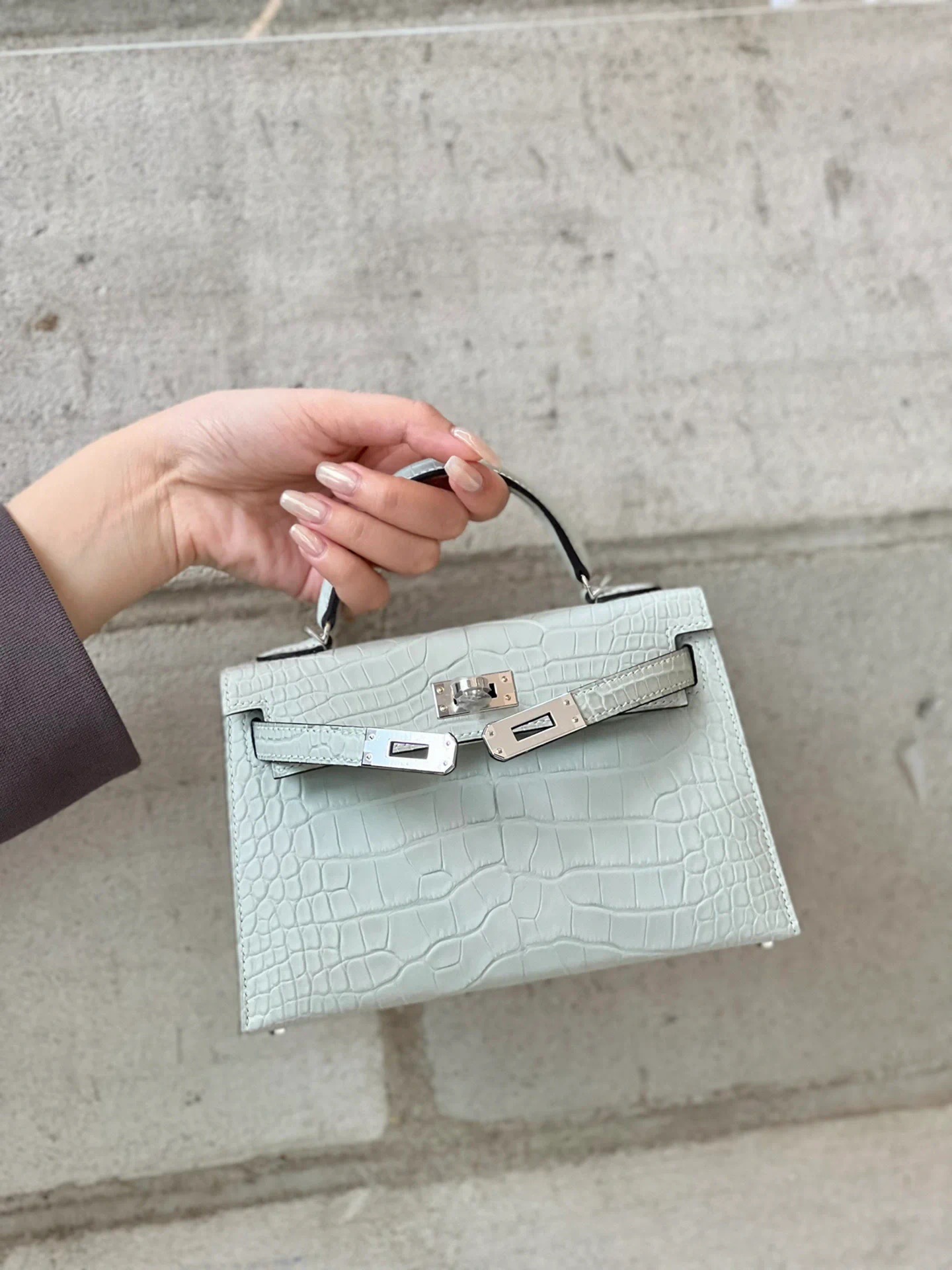 Crocodile skin Mini Kelly #0S Vert Fizz