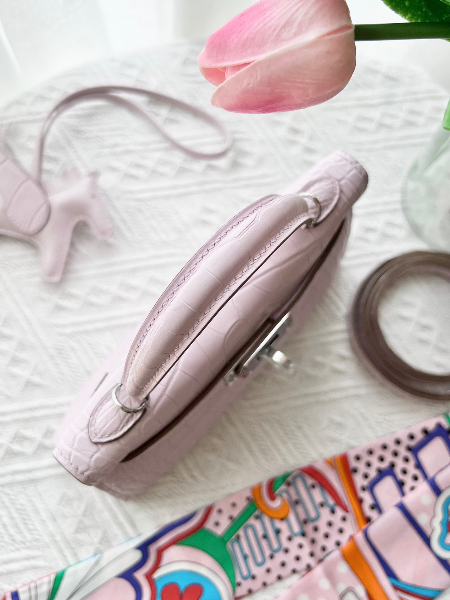 Crocodile skin Mini Kelly #09 Mauve pale