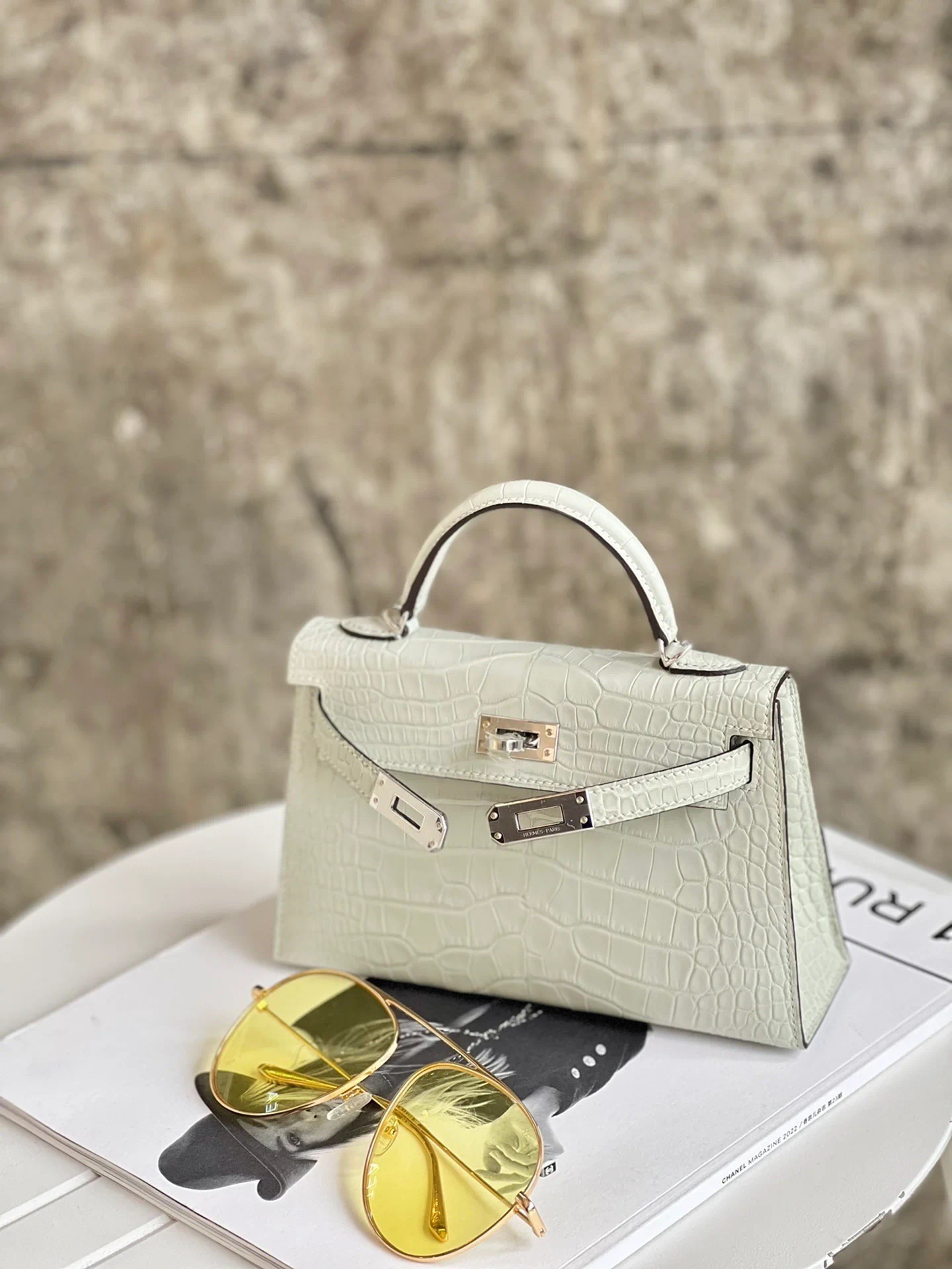 Crocodile skin Mini Kelly #0S Vert Fizz