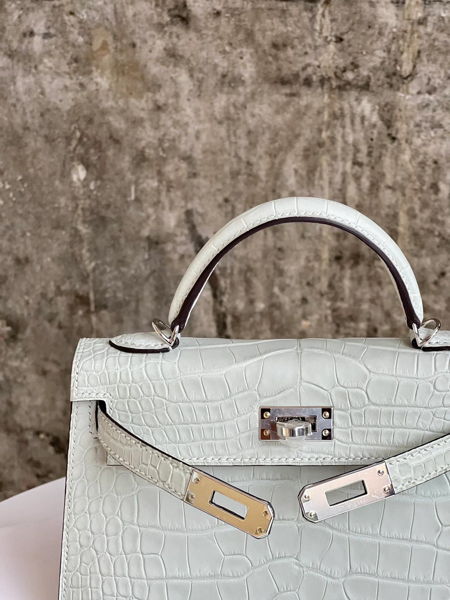 Crocodile skin Mini Kelly #0S Vert Fizz