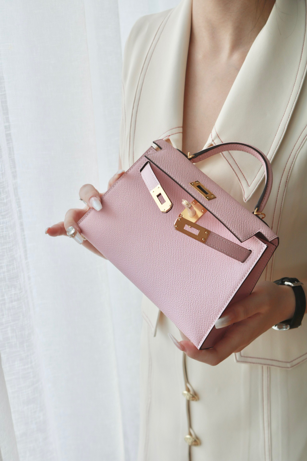Hermes Mini Kelly  #3Q Rose Sakura Epsom