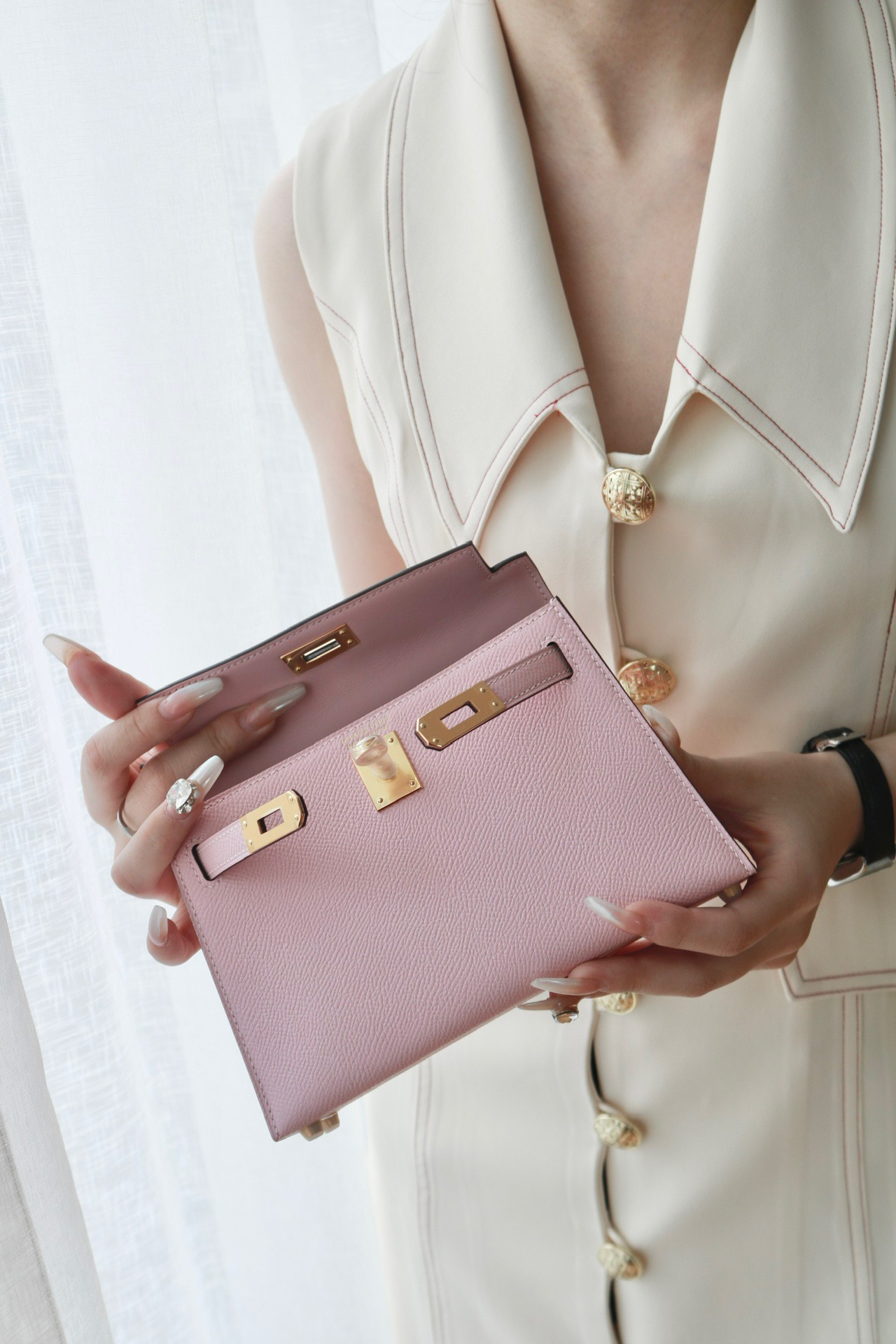 Hermes Mini Kelly  #3Q Rose Sakura Epsom