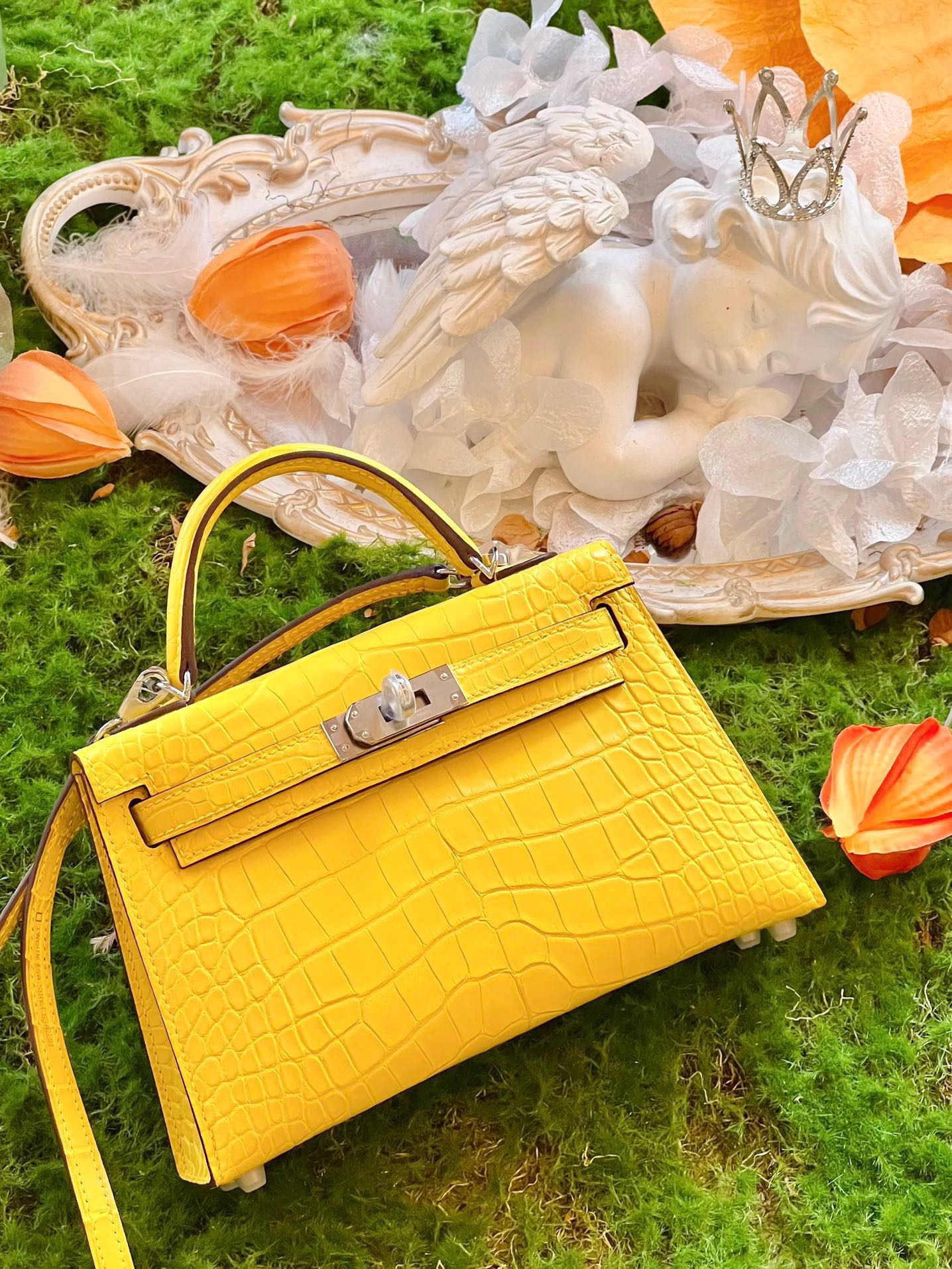 Crocodile skin Mini Kelly #M9 Mimosa