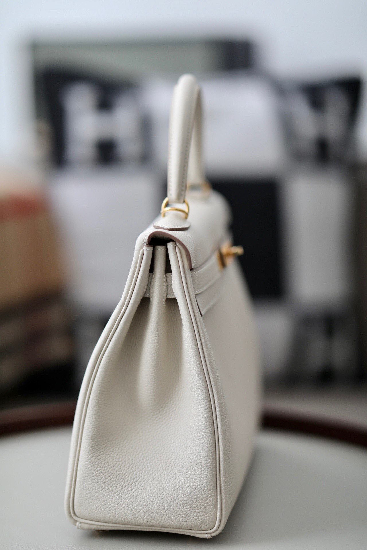 Hermes Kelly #10 Craie 25-32cm TOGO