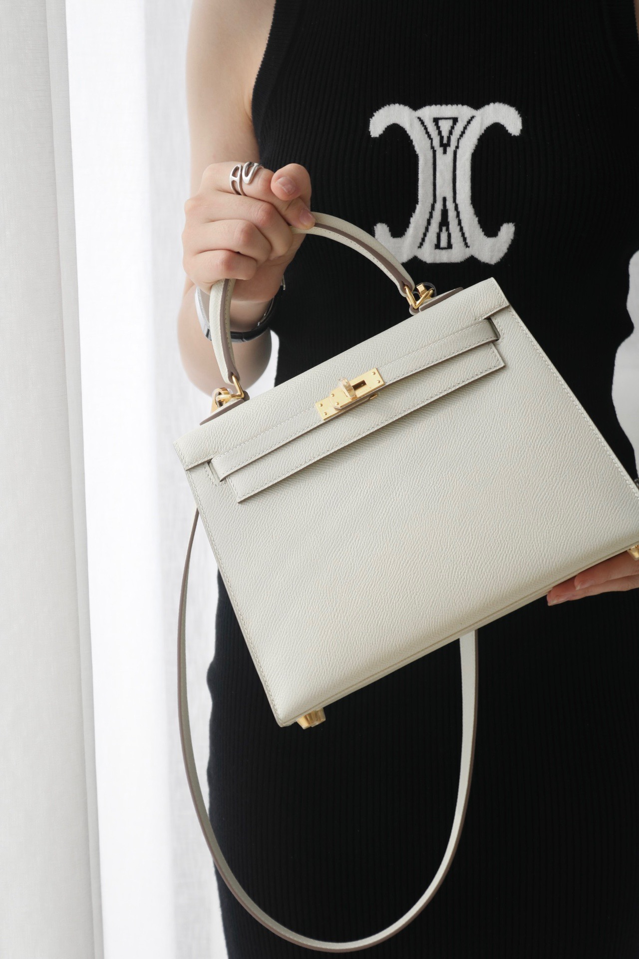 Hermes Kelly #10 Craie 25-28cm Epsom Sellier