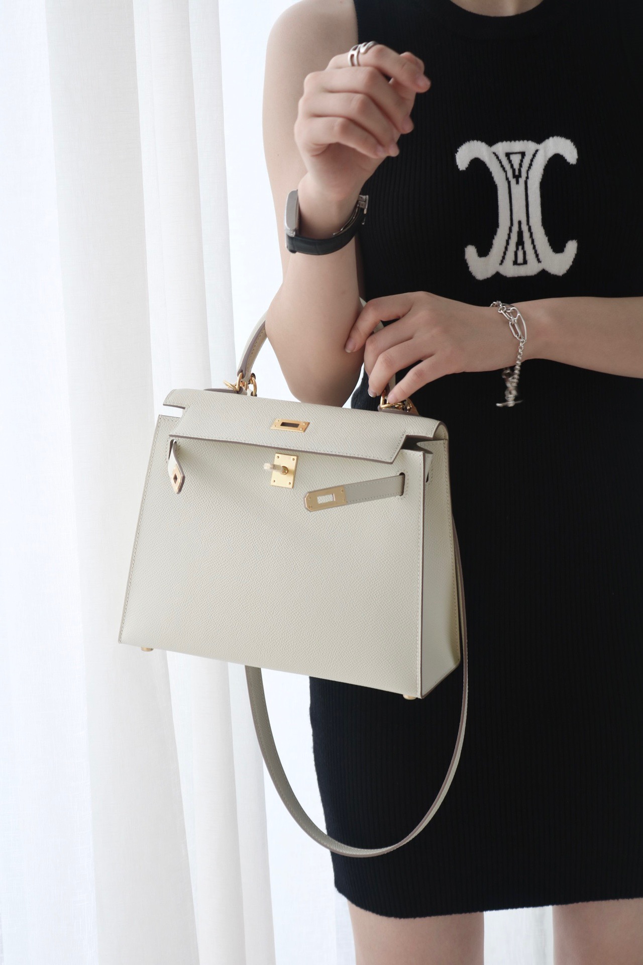 Hermes Kelly #10 Craie 25-28cm Epsom Sellier