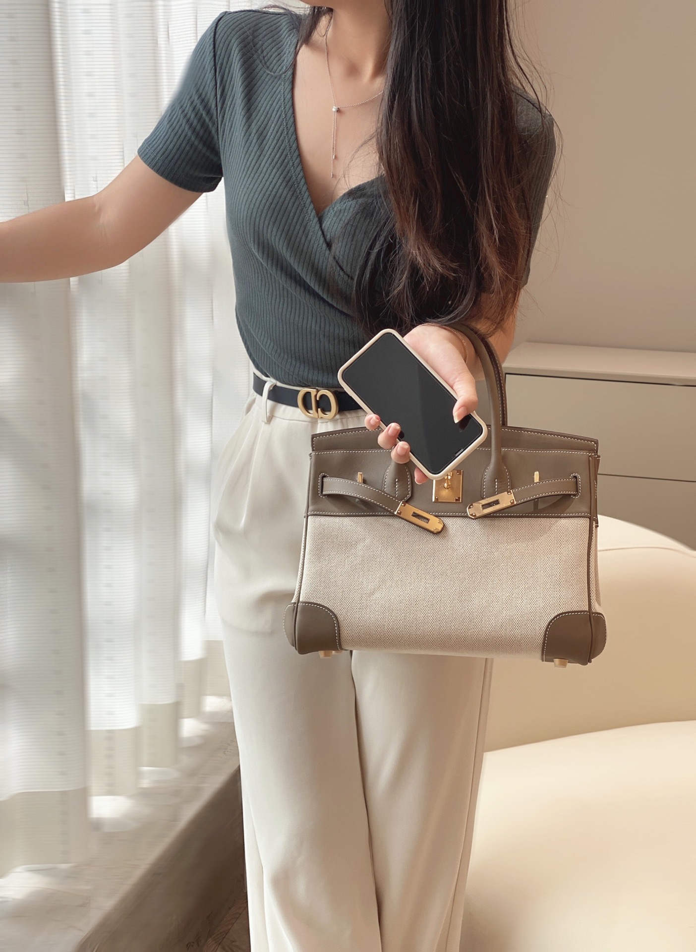 Hermes Canvas with Barenia leather 30cm