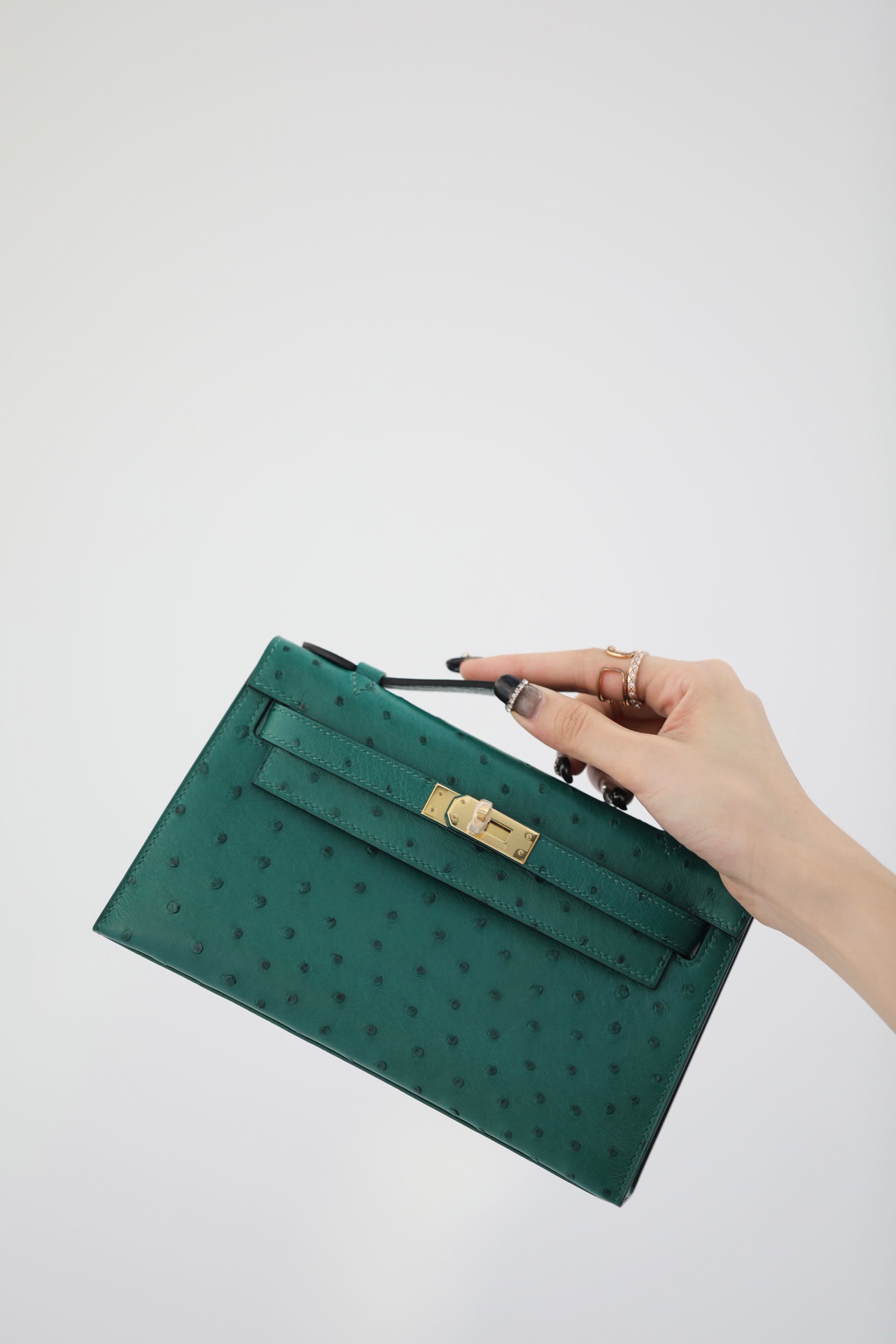 Hermes Kelly #U1 vERT Verone 22cm Ostrich
