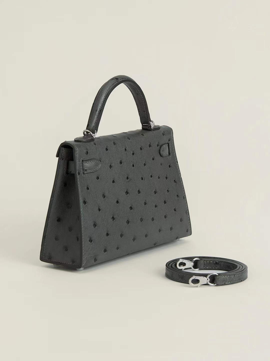 Hermes Mini Kelly  #89 Nolr  Ostrich