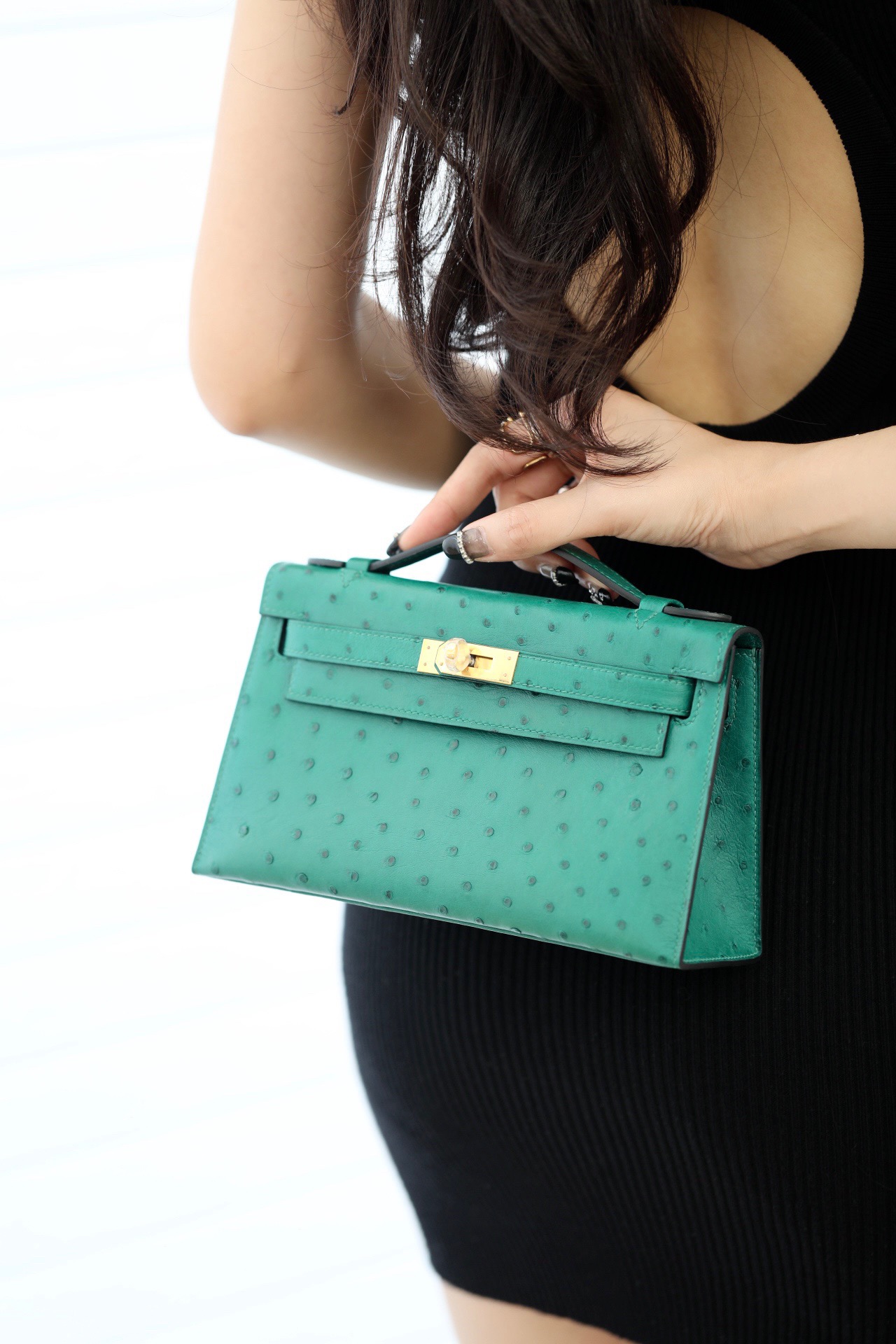 Hermes Kelly #U1 vERT Verone 22cm Ostrich