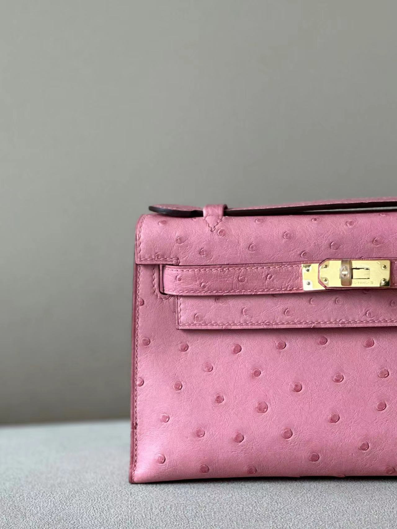 Hermes Kelly #1Q Rose confetti 22cm Ostrich
