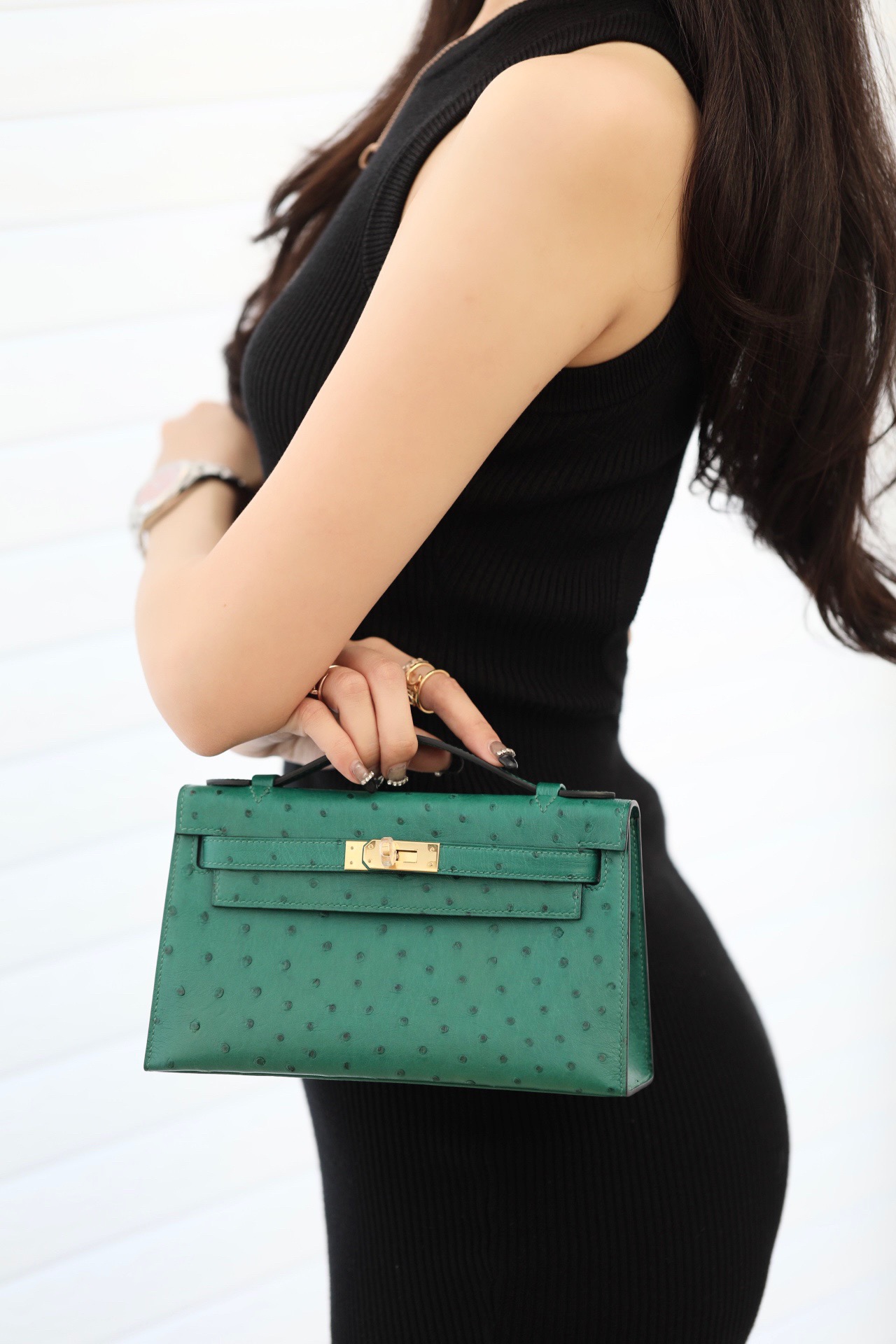 Hermes Kelly #U1 vERT Verone 22cm Ostrich