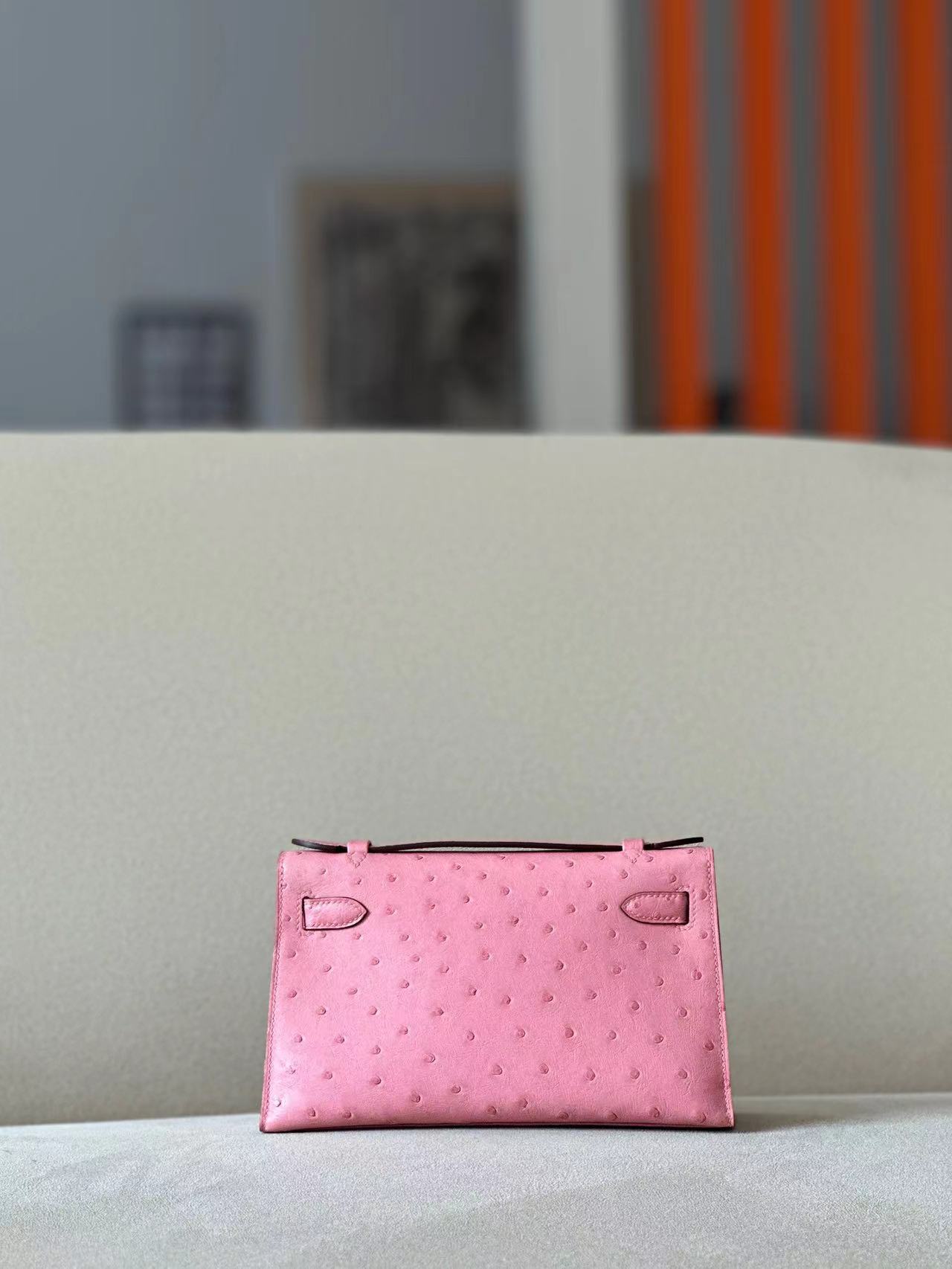 Hermes Kelly #1Q Rose confetti 22cm Ostrich