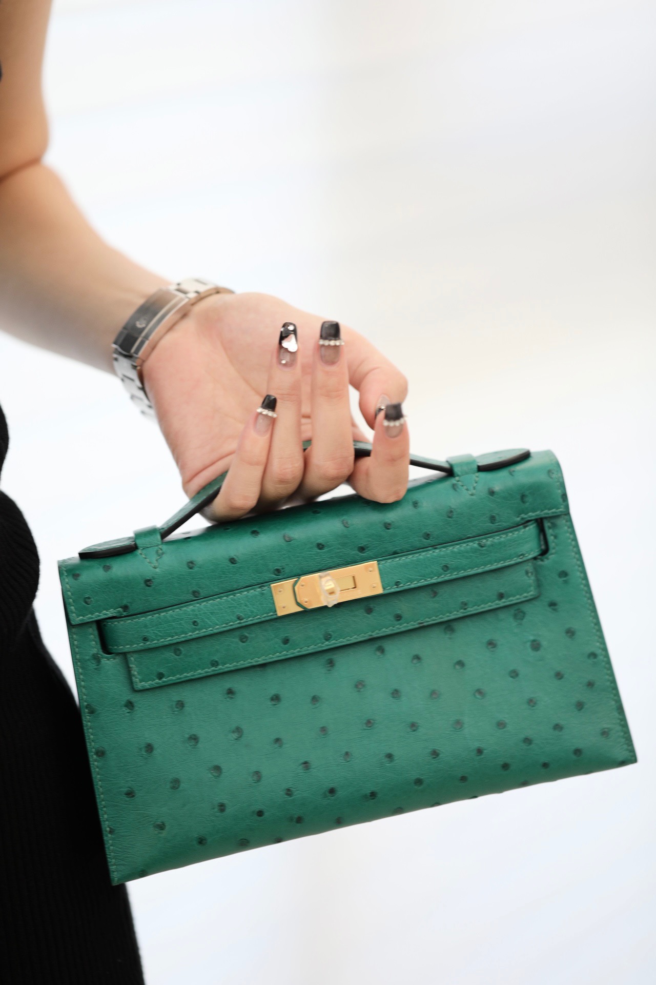 Hermes Kelly #U1 vERT Verone 22cm Ostrich