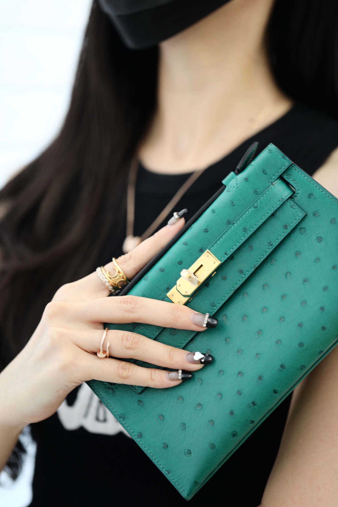 Hermes Kelly #U1 vERT Verone 22cm Ostrich