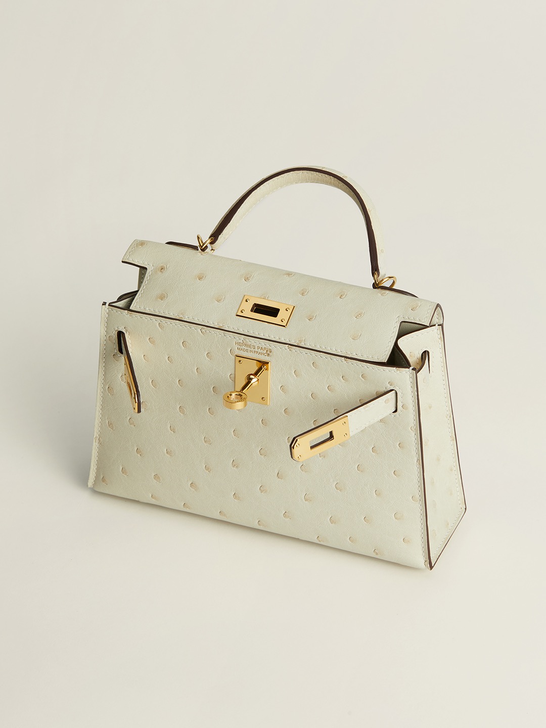 Hermes Mini Kelly  #10 Craie  Ostrich