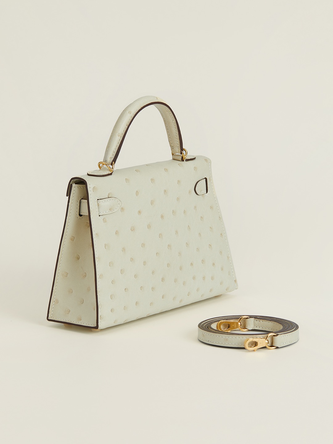 Hermes Mini Kelly  #10 Craie  Ostrich