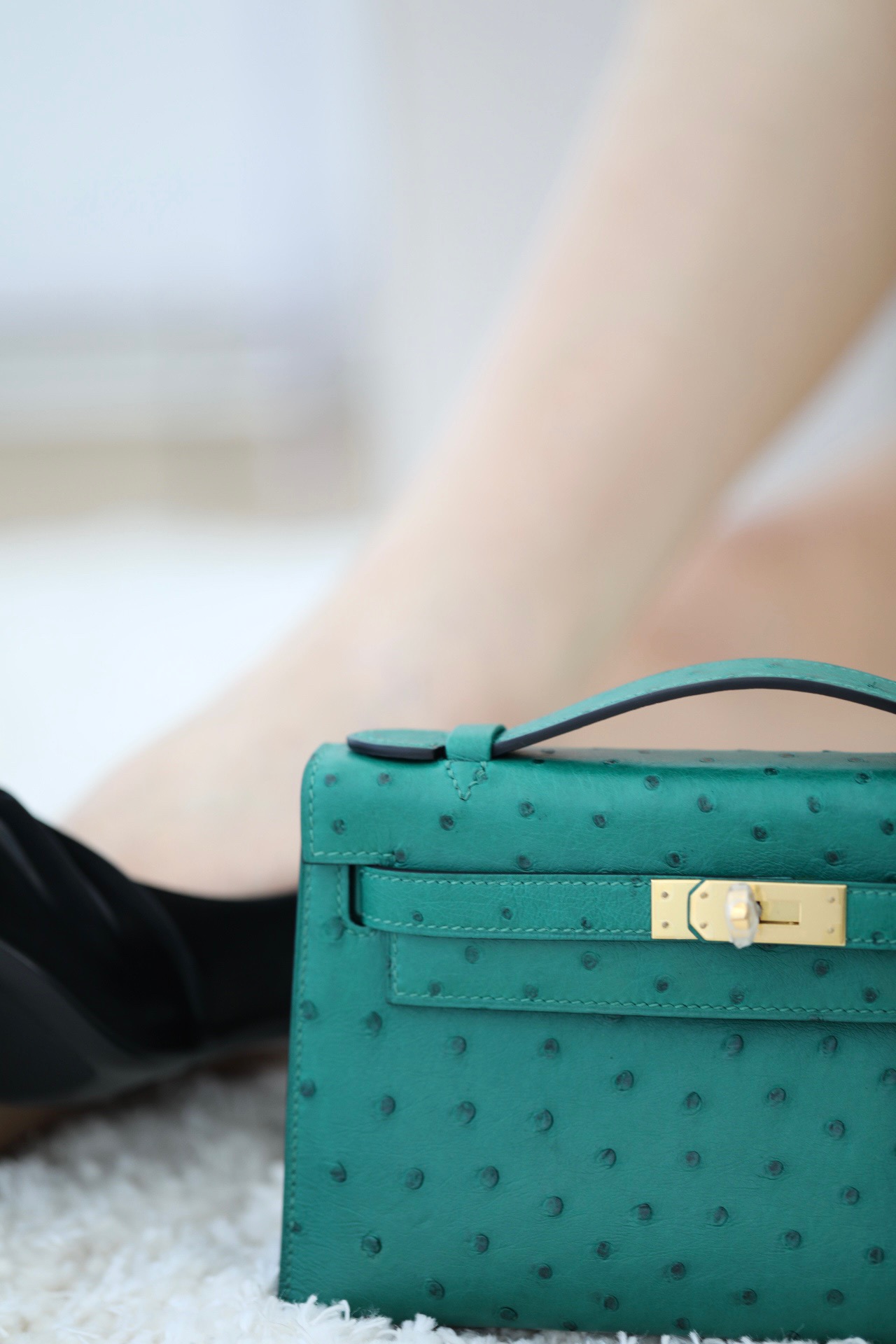 Hermes Kelly #U1 vERT Verone 22cm Ostrich