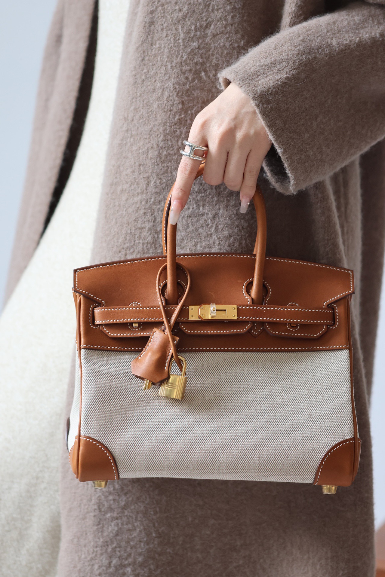 Hermes Canvas with Barenia leather #37 Gold 30cm