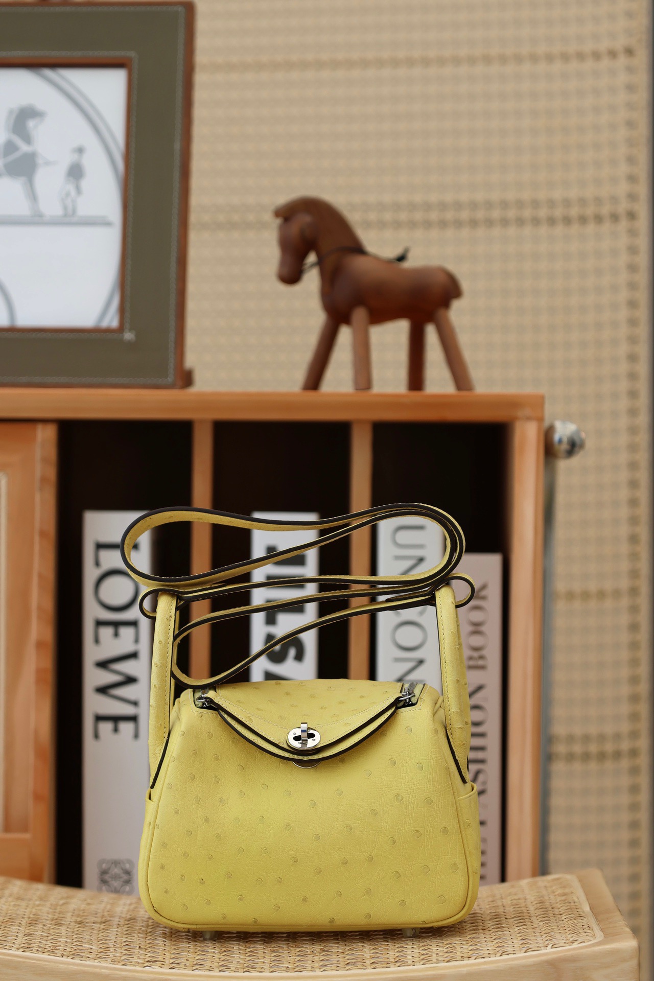 Ostrich skin Hermes Lindy #1Z Jaune de naples19-26cm