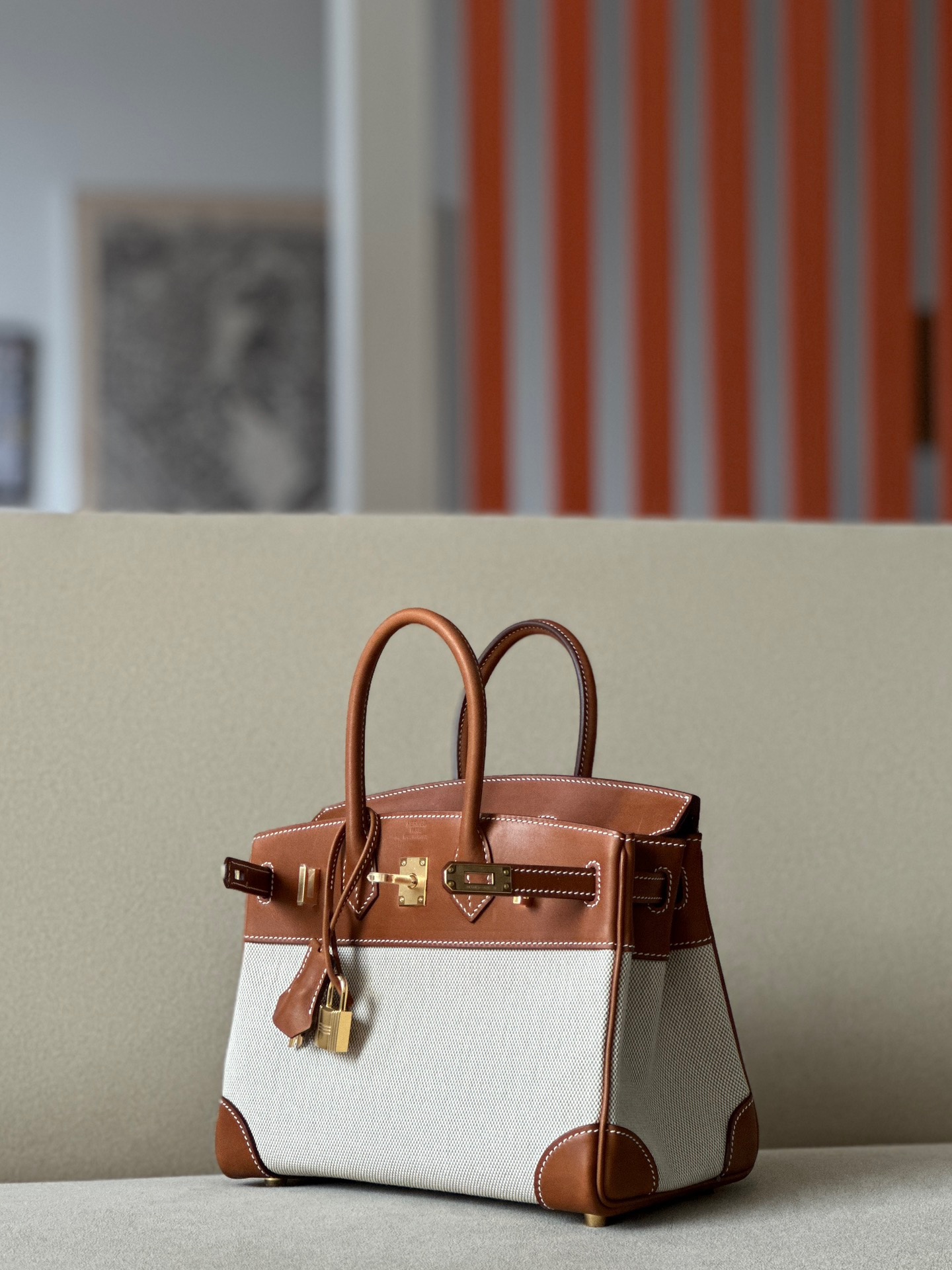 Hermes Canvas with Barenia leather #37 Gold 30cm