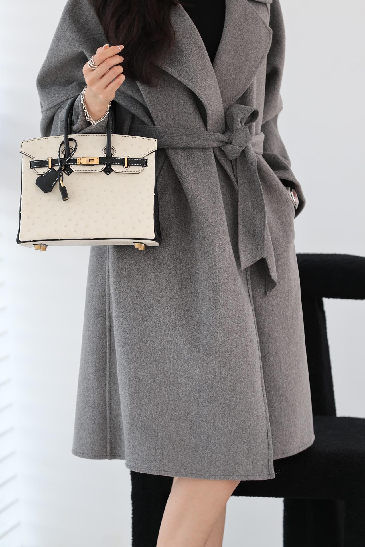 Ostrich skin Panda color Birkin 25-35cm