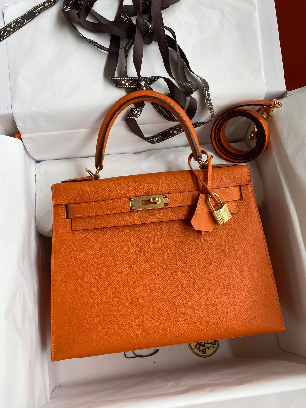 Hermes Kelly 25-28cm Epsom Orange