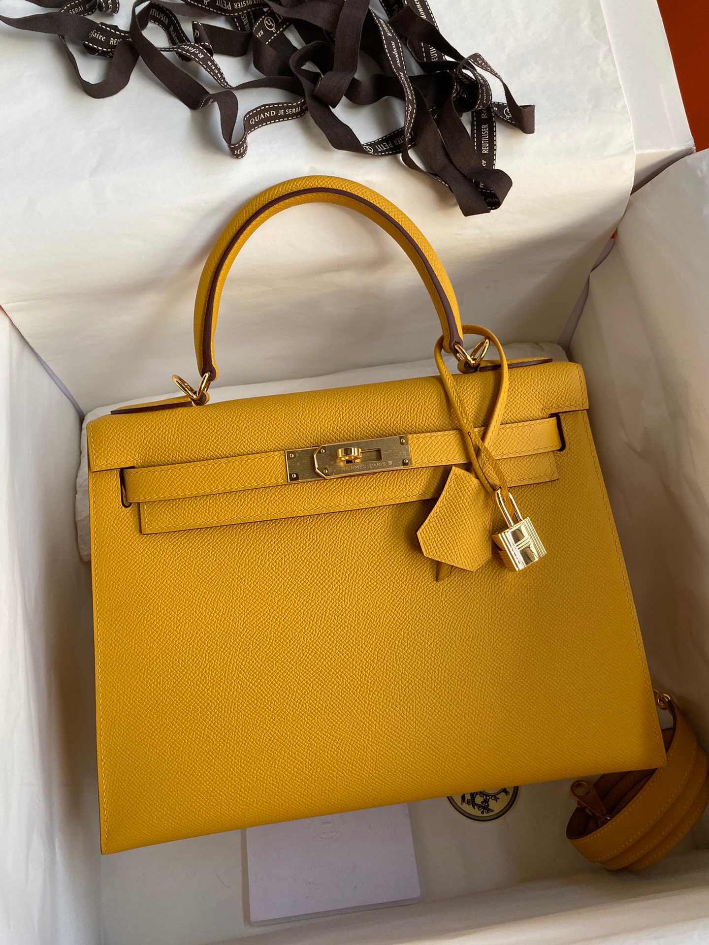 Hermes Kelly #9D Jaune amber  25-28cm Epsom Sellier
