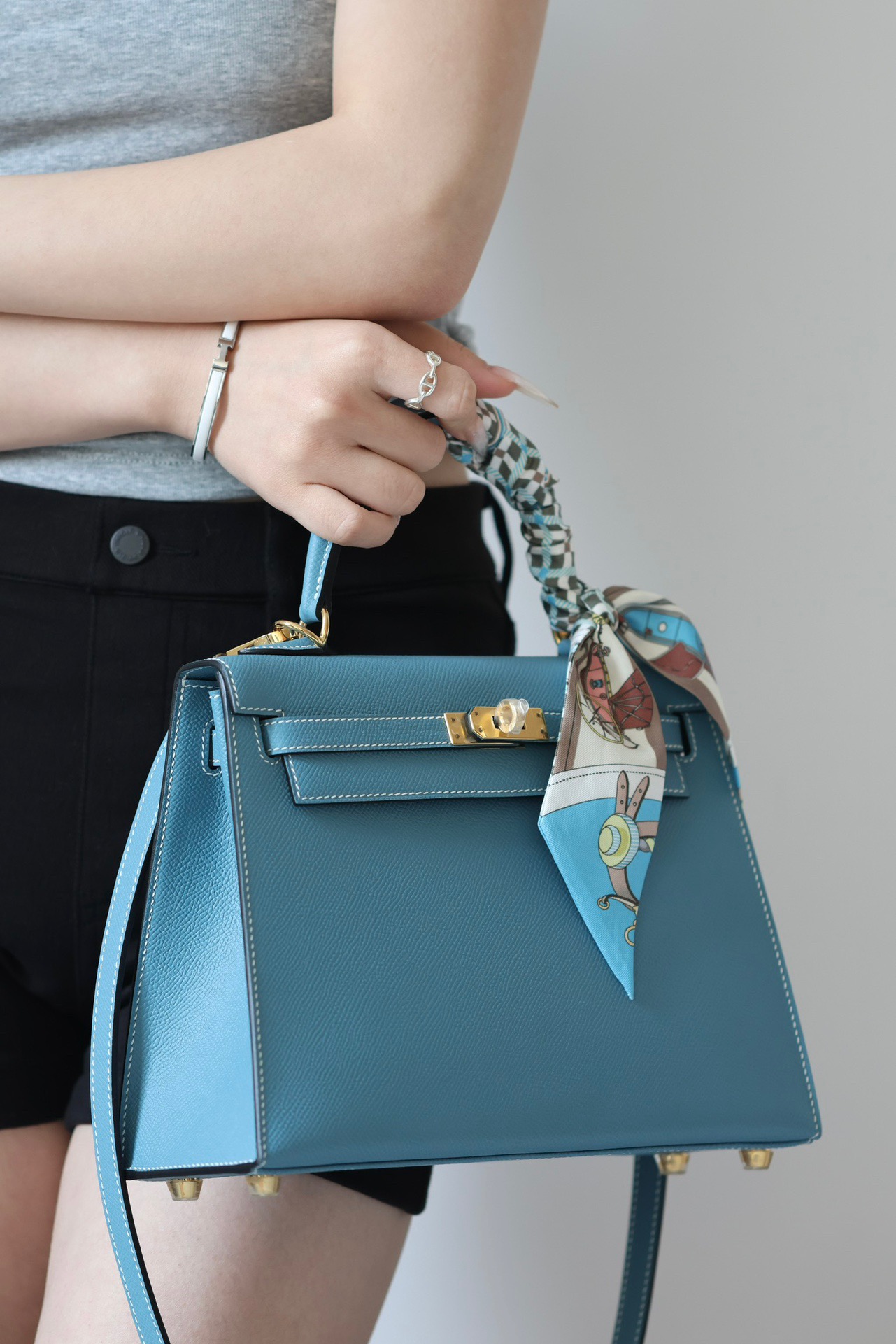 Hermes Kelly #D2 Blue Jean 25-28cm Epsom Selier