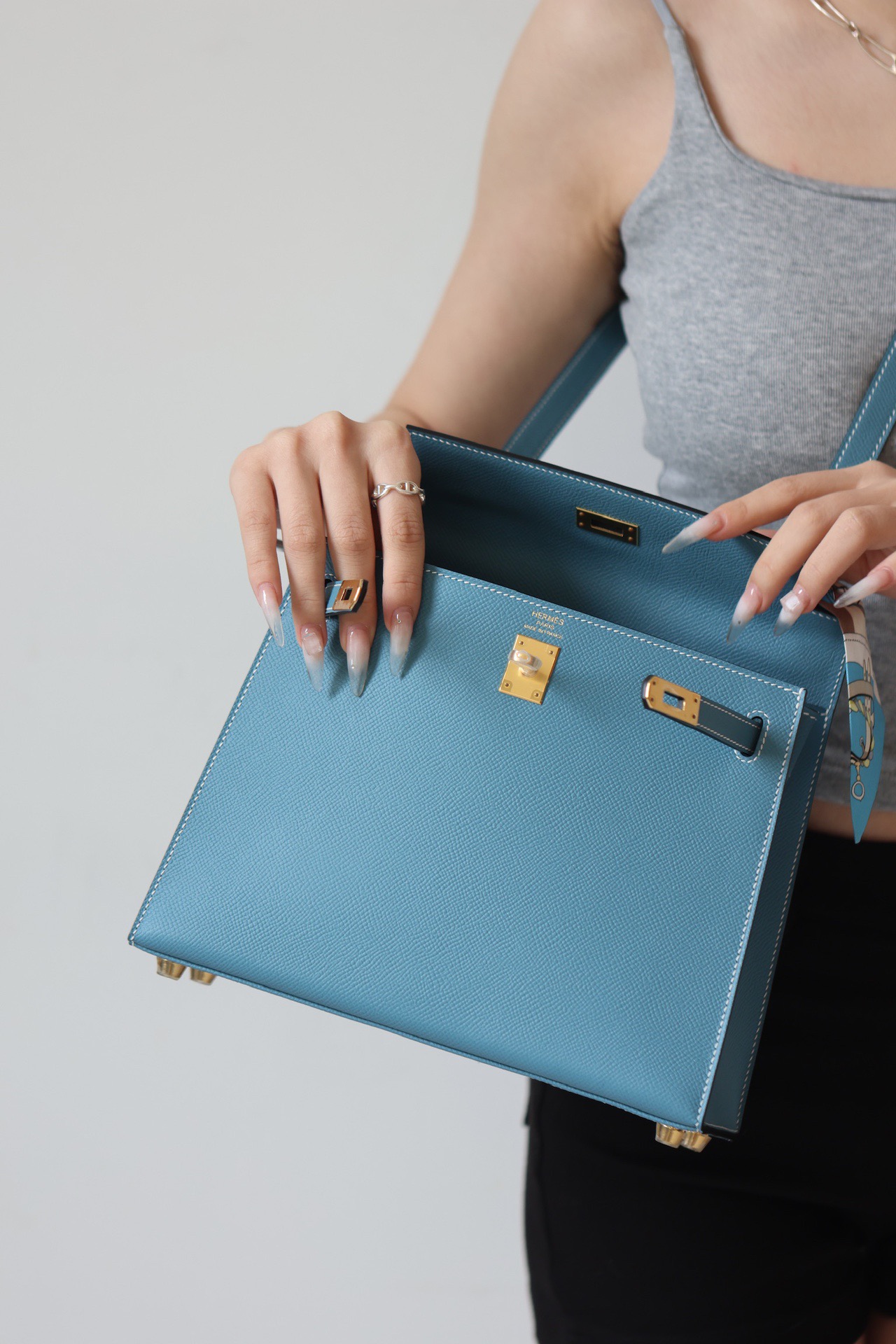 Hermes Kelly #D2 Blue Jean 25-28cm Epsom Selier