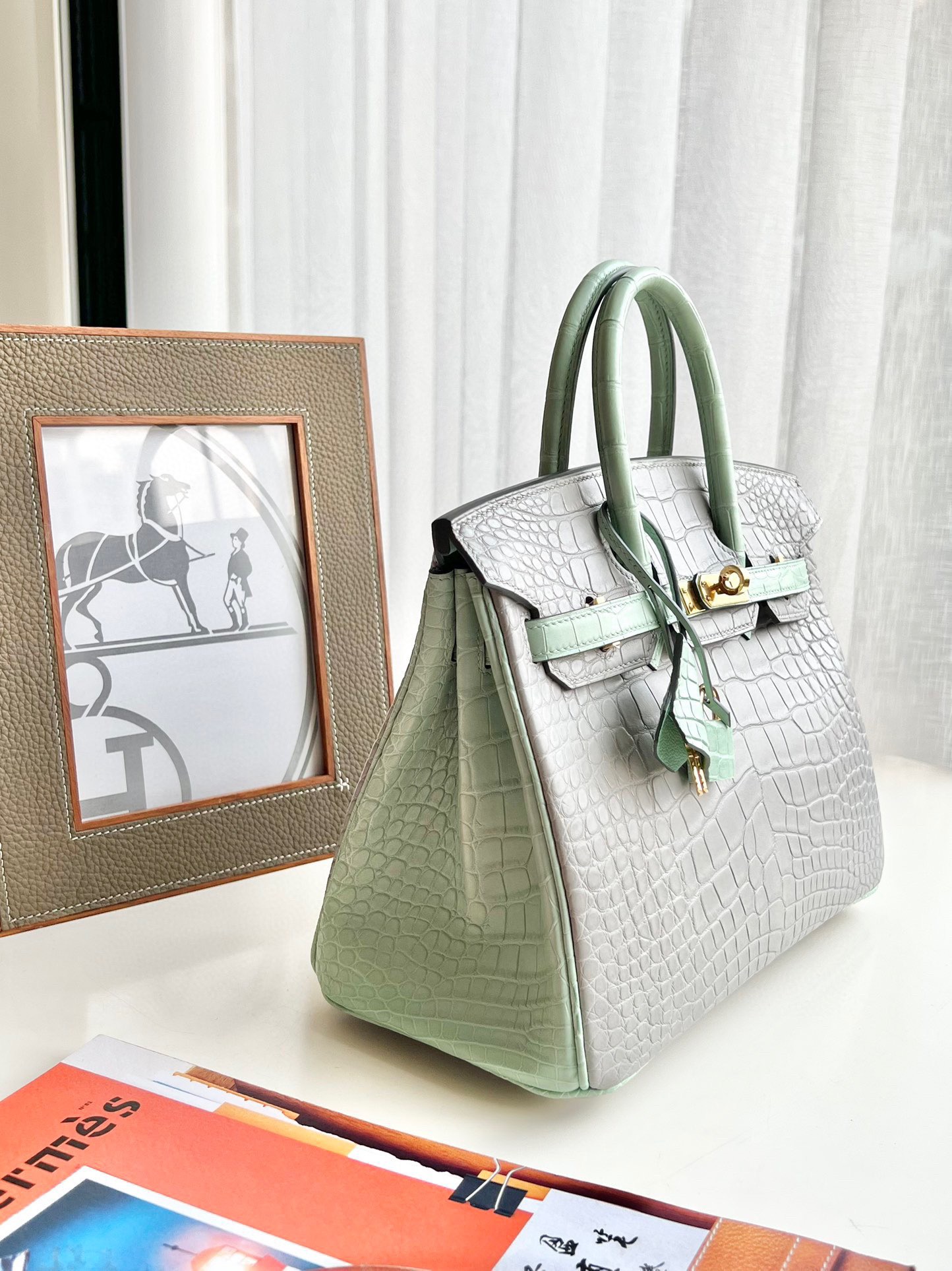 Crocodile leathercolor blocking Birkin 25-35cm