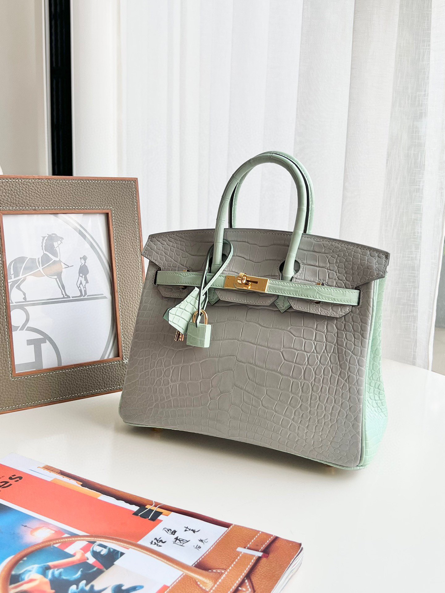 Crocodile leathercolor blocking Birkin 25-35cm