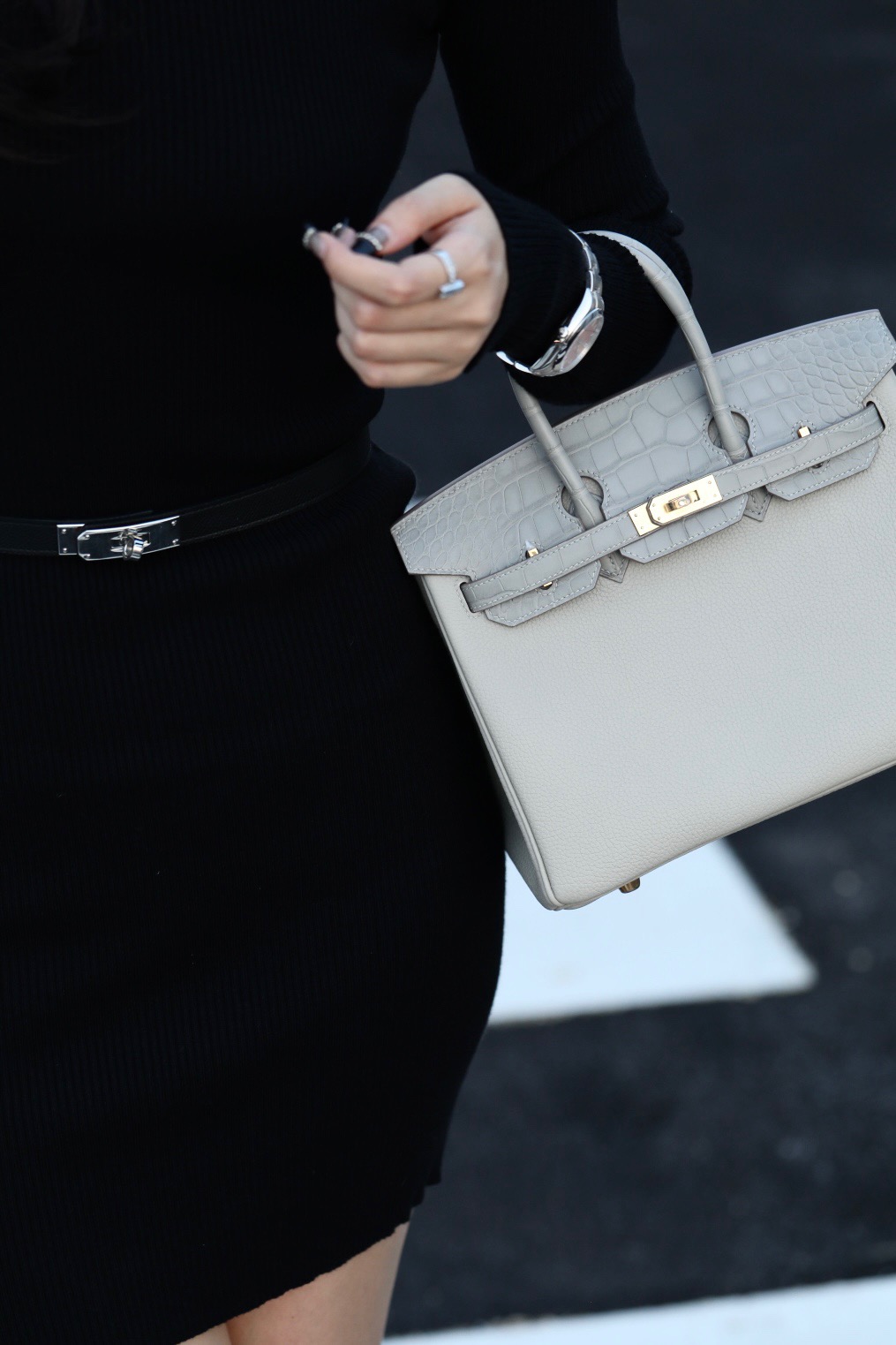 Crocodile leather touch  #0V Gris Ciment Birkin 25-35cm