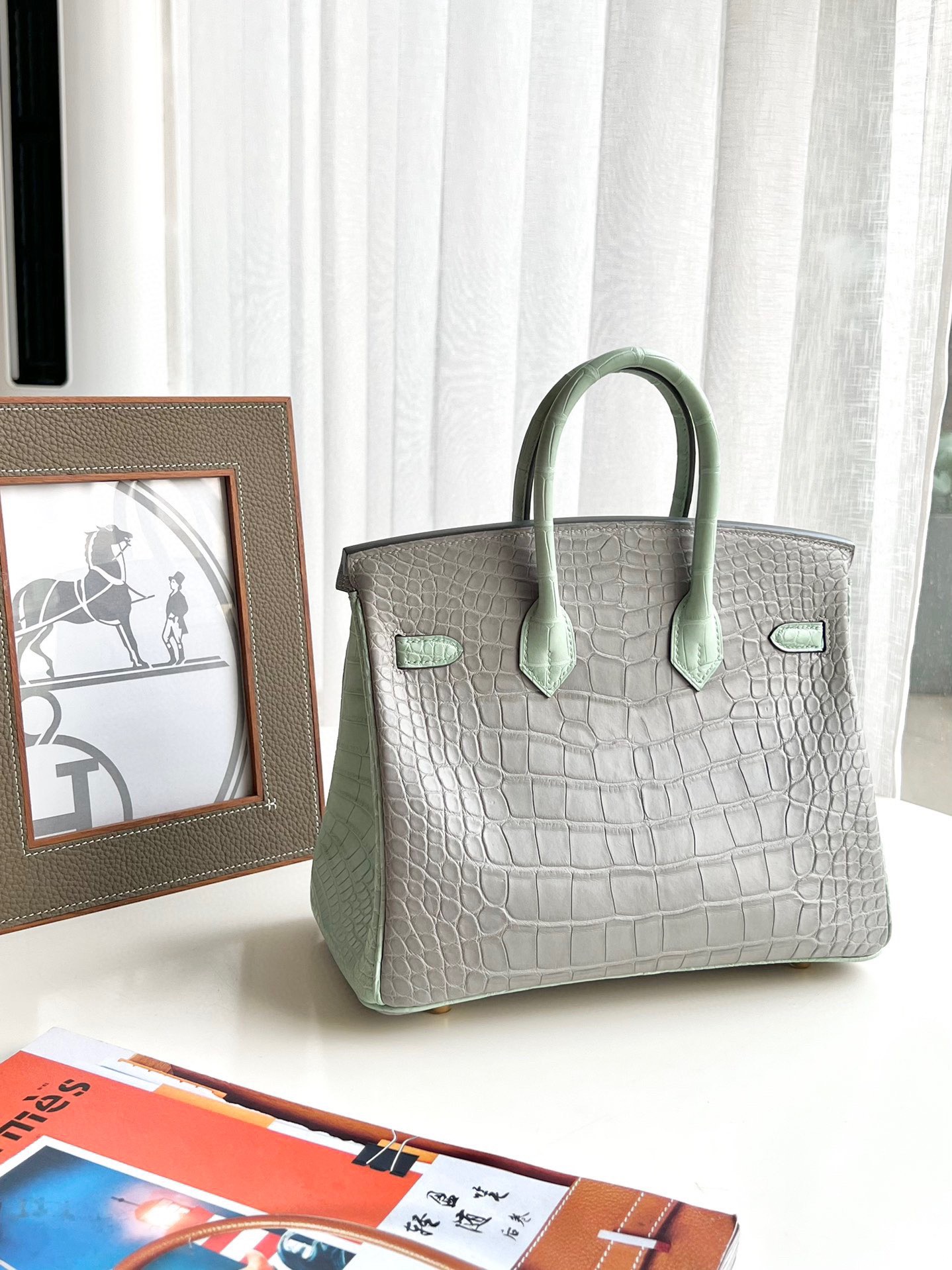 Crocodile leathercolor blocking Birkin 25-35cm