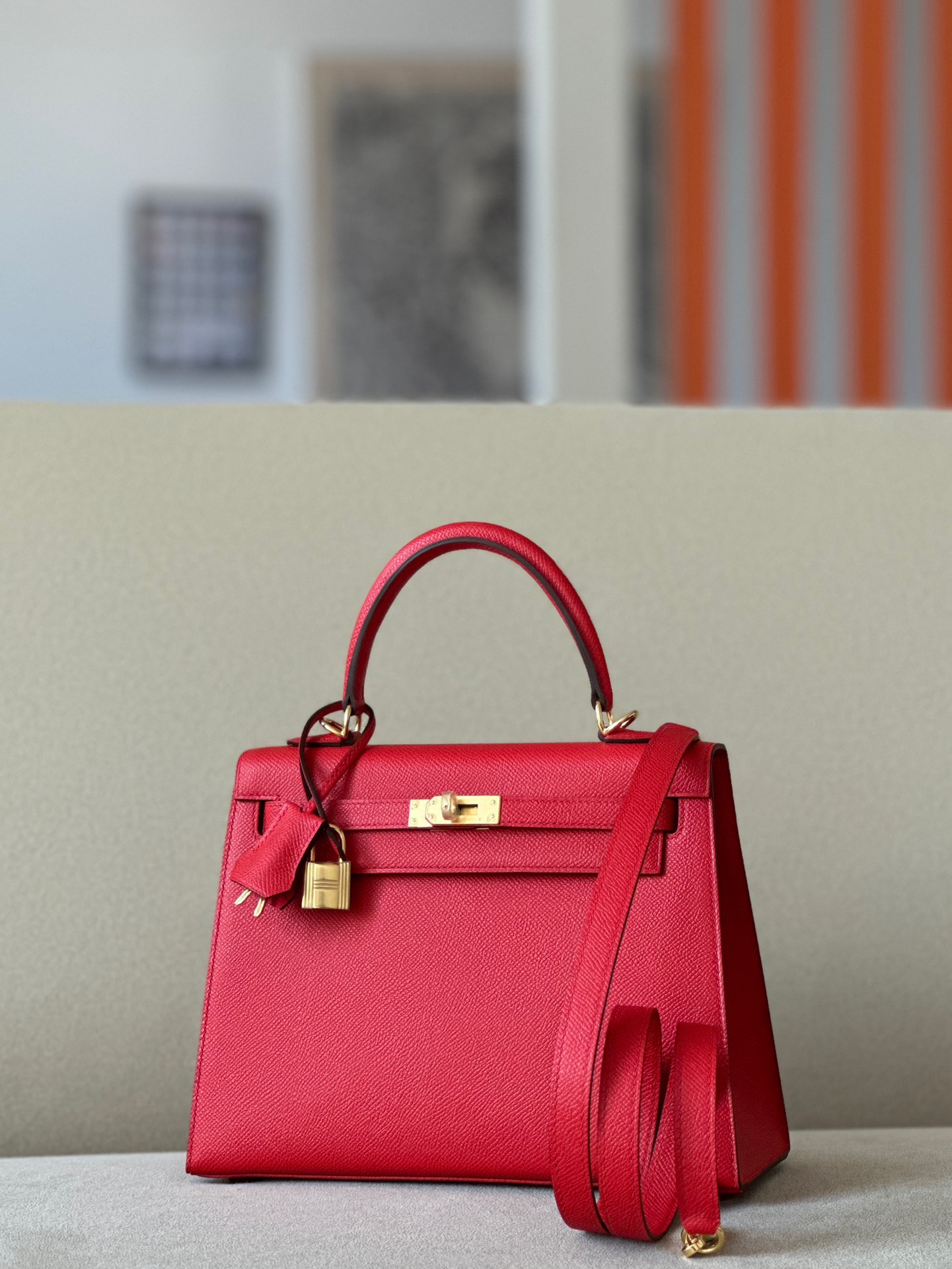 Hermes Kelly #S3 Rouge coeur 25-28cm Epsom