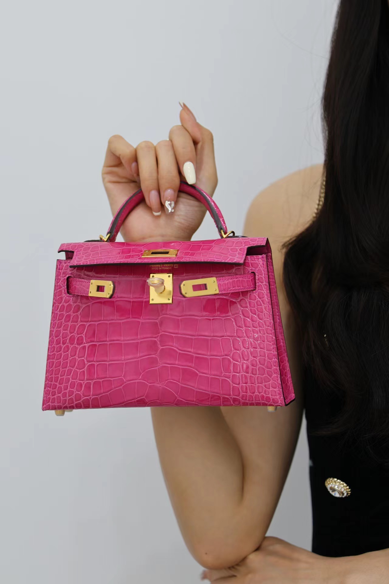 Crocodile skin Mini Kelly #E5 Rose Tyrien