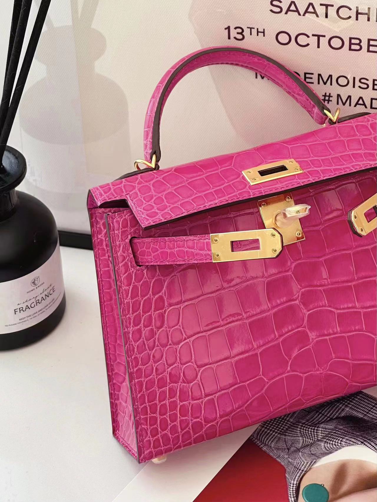 Crocodile skin Mini Kelly #E5 Rose Tyrien