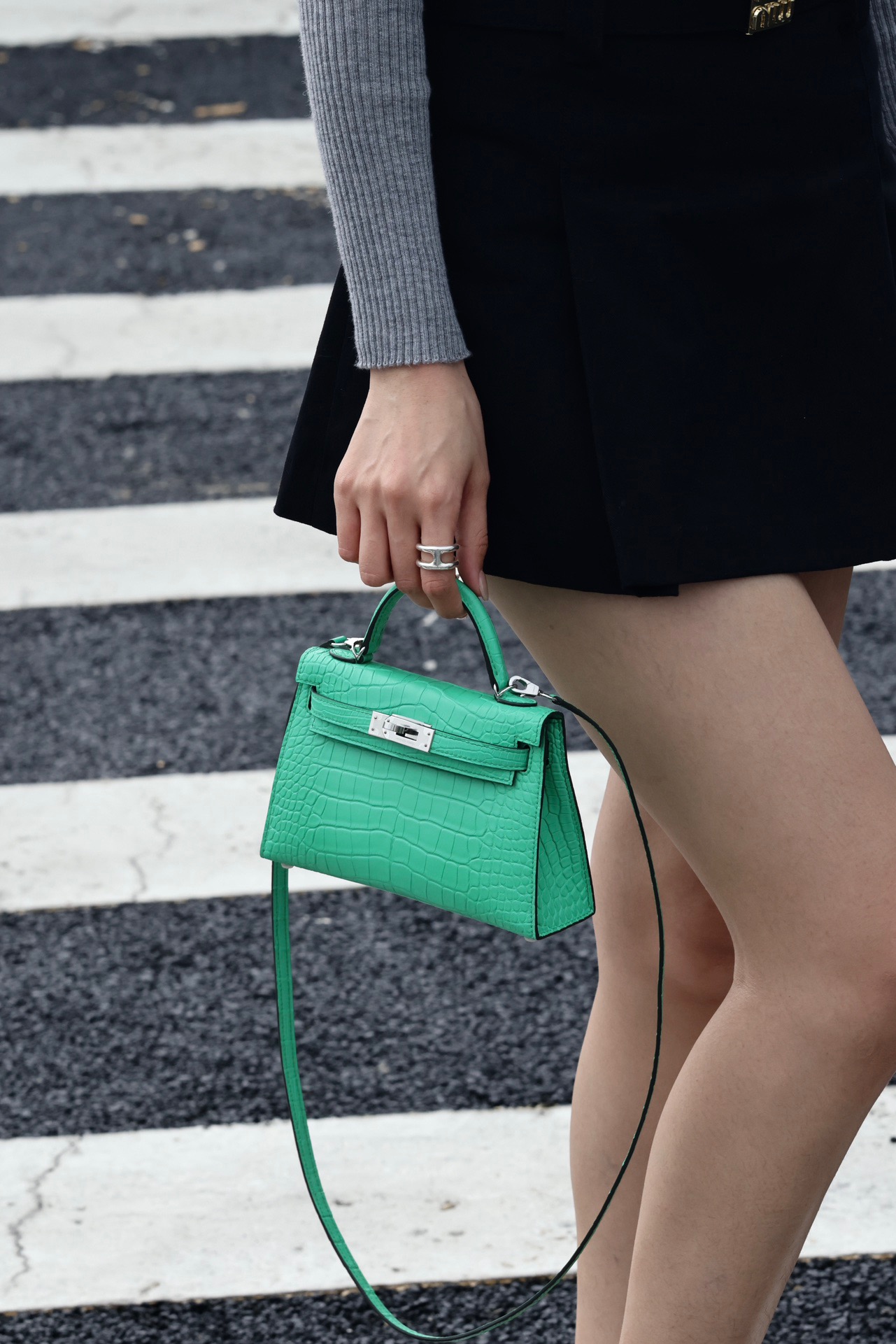 Crocodile skin Mini Kelly #0Z Vert Comice