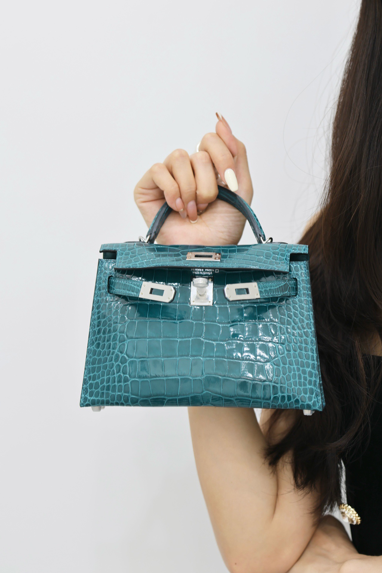 Crocodile skin Mini Kelly #W0 Vert Bosphore