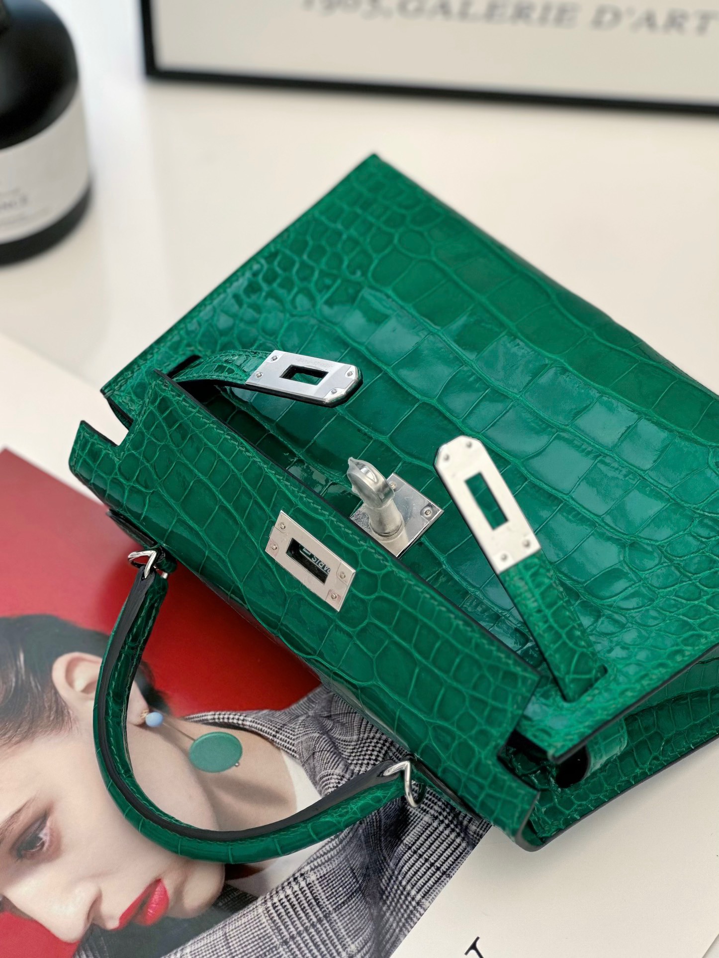 Crocodile skin Mini Kelly #6Q Vert Emeraude